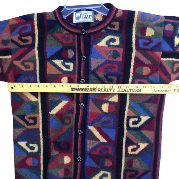 Artesanias Illary Baby Alpaca Cardigan Womens Size M Colorful Abstract Sweater - Picture 11 of 13
